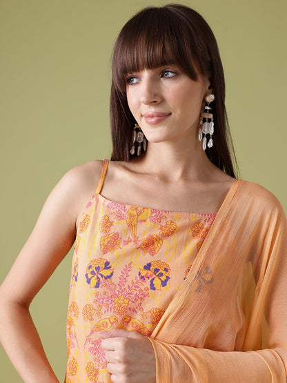 Dhiyona AN Ethnic Motifs Printed Lace Inserts Kurta with Sharara & With Dupatta