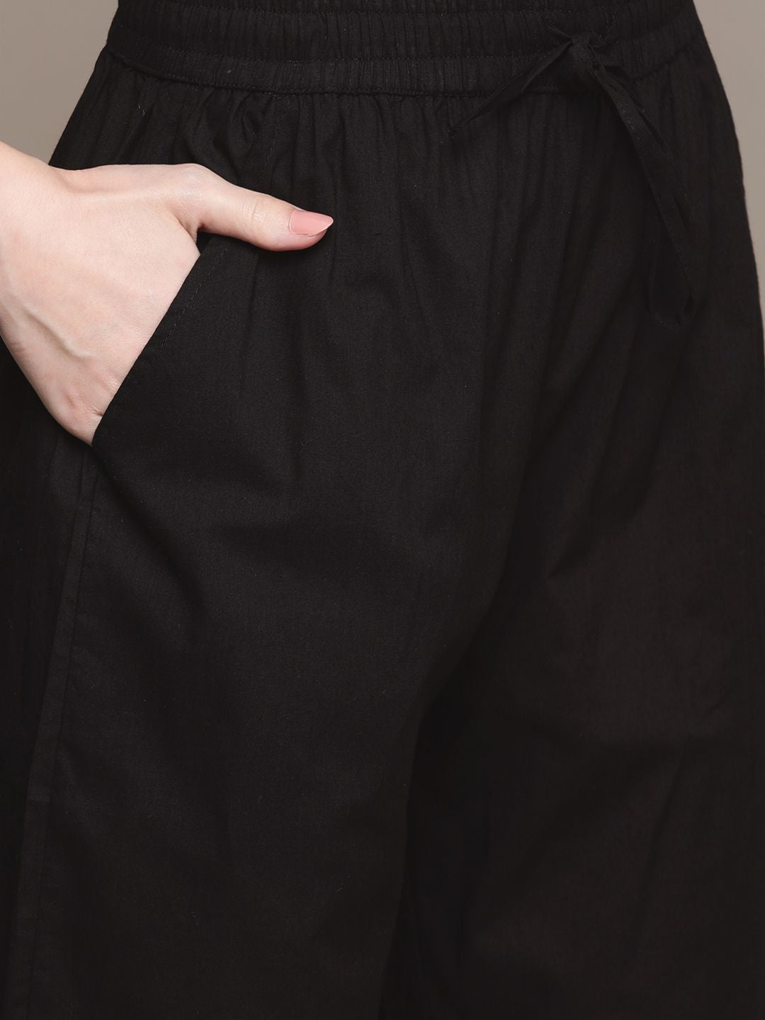 Dhiyona IS Women's Women Black Ethnic Motifs Yoke Design High Slit Kurta with Trousers & With Dupatta