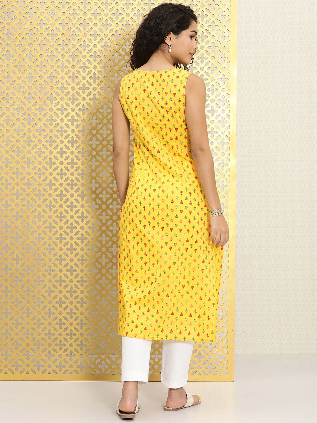 Dhiyona OD  Women Yellow Ethnic Motifs Printed Rozana Straight Kurta