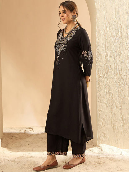 Women Embroidered Regular Kurta with Trousers