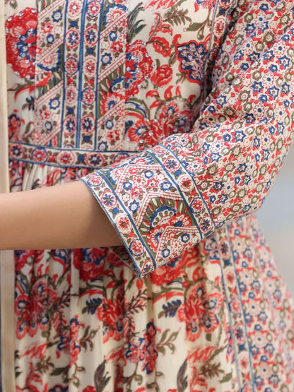 Dhiyona RR Women's Floral Printed Sequinned Pure Cotton Kurta & Trousers With Dupatta