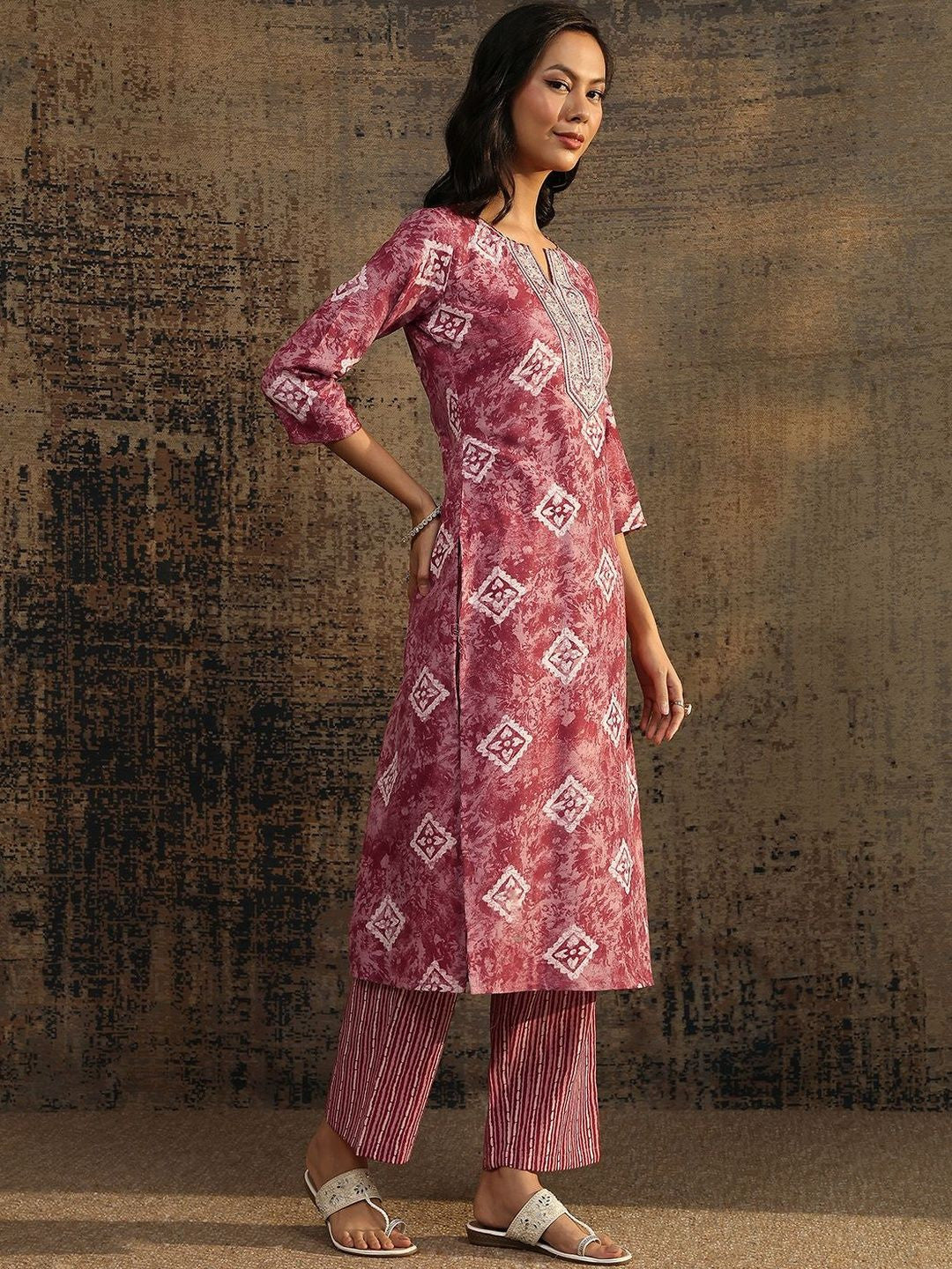 Women Ethnic Motifs Printed Regular Thread Work Kurta with Palazzos & With Dupatta