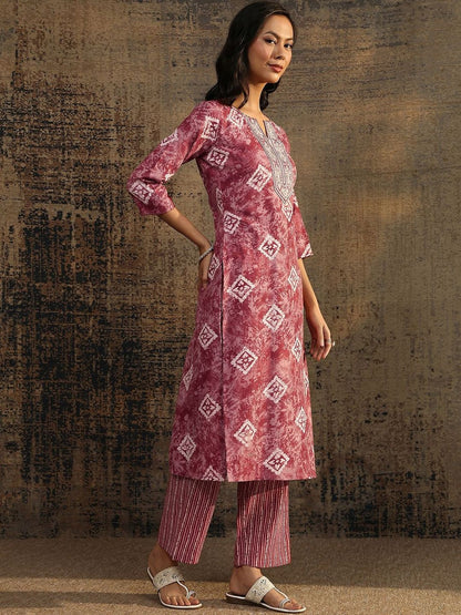Women Ethnic Motifs Printed Regular Thread Work Kurta with Palazzos & With Dupatta