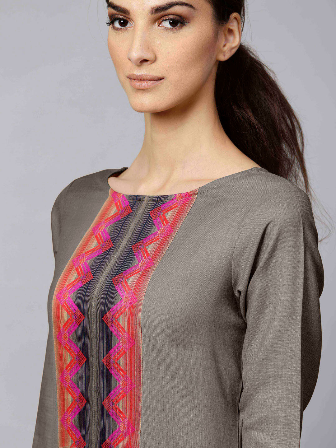 Women Grey Kurta with Palazzos & With Dupatta