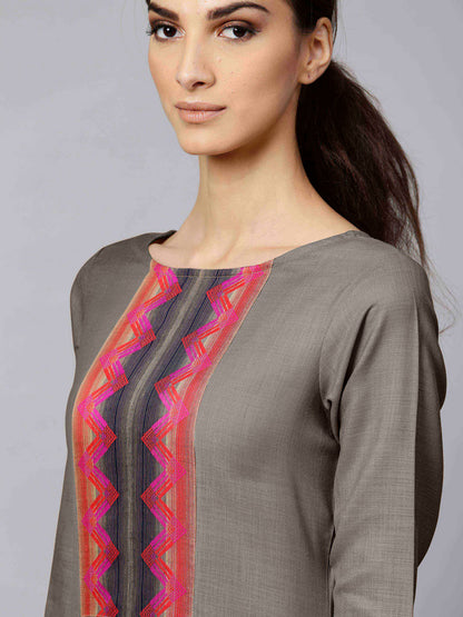 Women Grey Kurta with Palazzos & With Dupatta