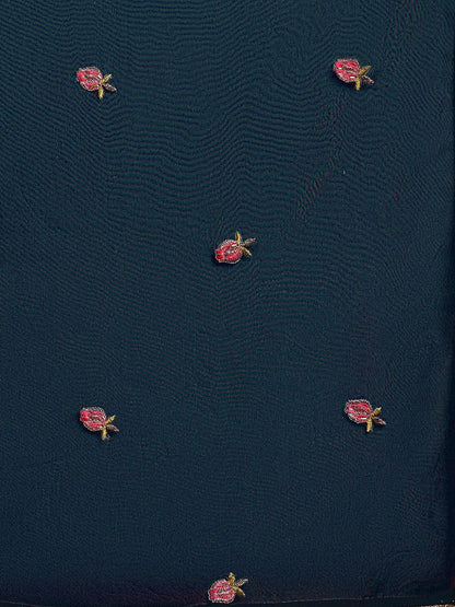 Zari Sequence Thread Embroidered Velvet Straight Kurta & Trousers With Dupatta