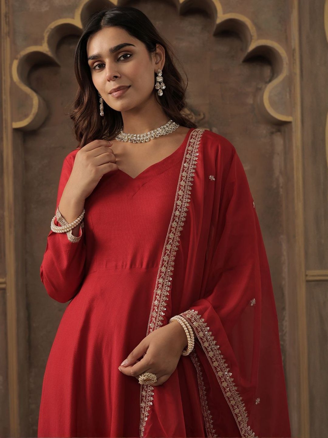 Dhiyona IE Liva Sweetheart Neck Anarkali Kurta With Trousers & Dupatta