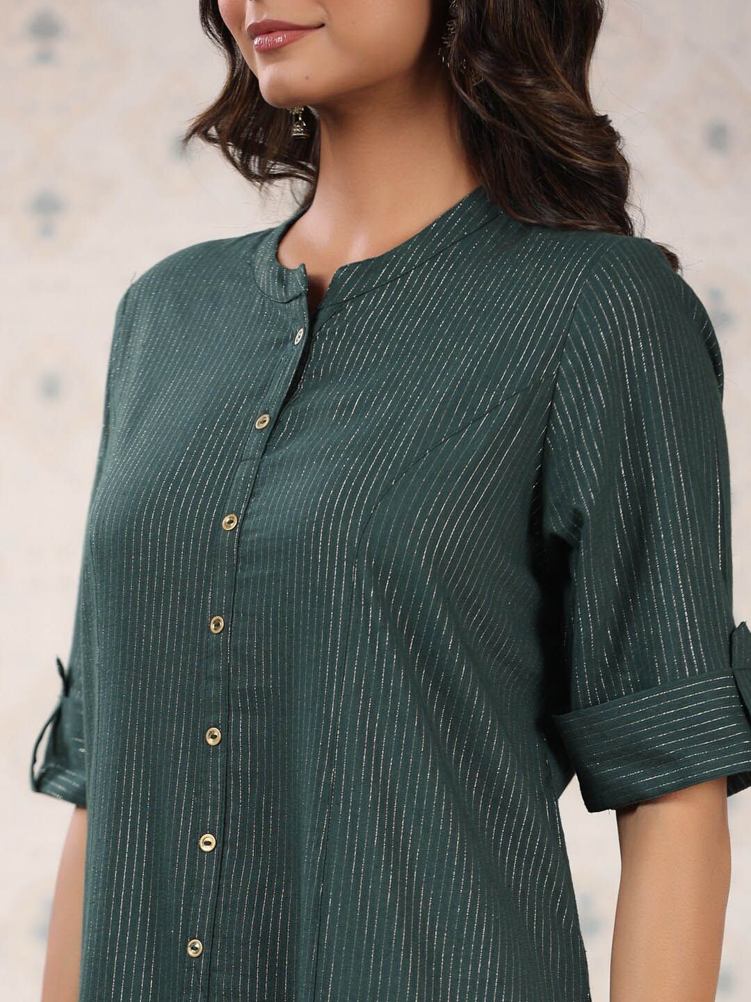 Dhiyona OD  Striped Roll Up Sleeves Pure Cotton Kurta