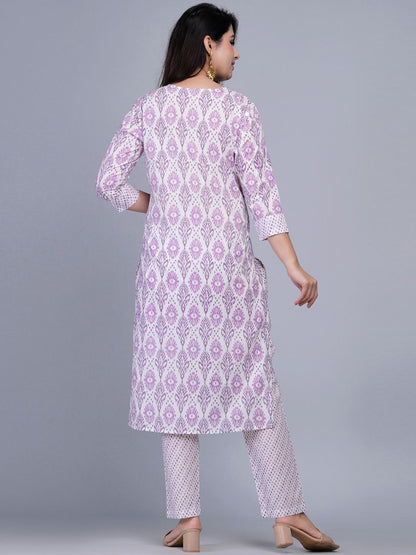 Dhiyona KL Ethnic Motifs Printed Straight Pure Cotton Kurta & Trousers With Dupatta