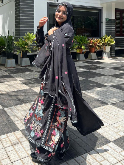Dhiyona KL Floral Embroidered Georgette Kurta with Palazzos & With Dupatta