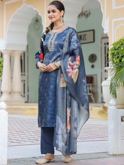 Dhiyona RR Women's Floral Printed Regular Thread Work Pure Cotton Kurta with Trousers & With Dupatta