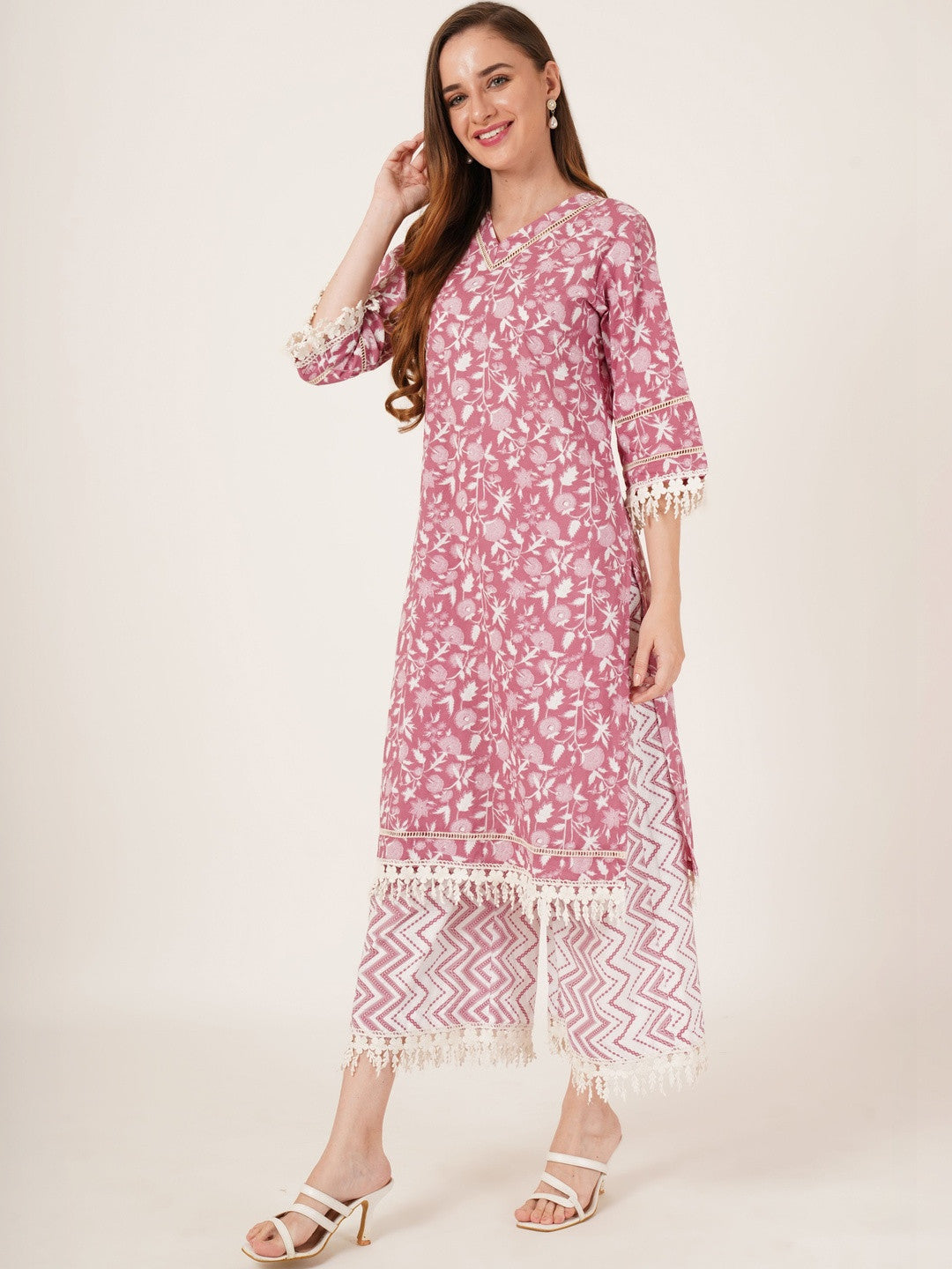 Women Floral Printed Regular Pure Cotton Kurta with Palazzos