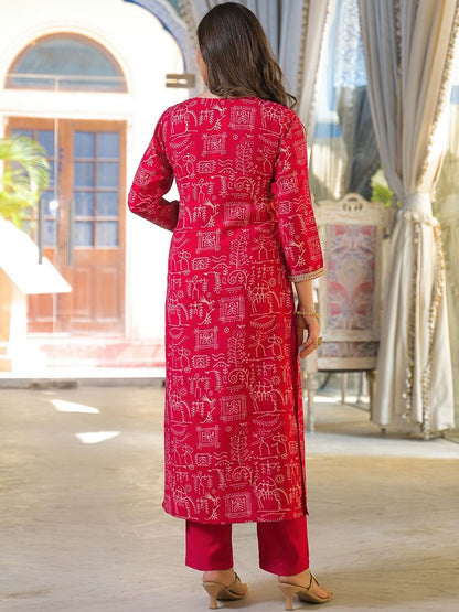Dhiyona KL Women Ethnic Motifs Printed Regular Thread Work Kurta with Trousers & With Dupatta
