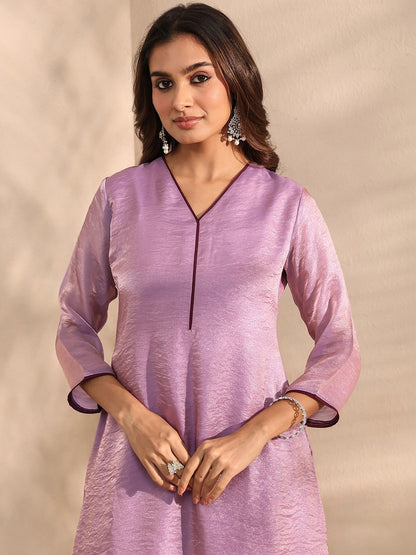 Purple Solid Silk Blend A-Line Kurta Set