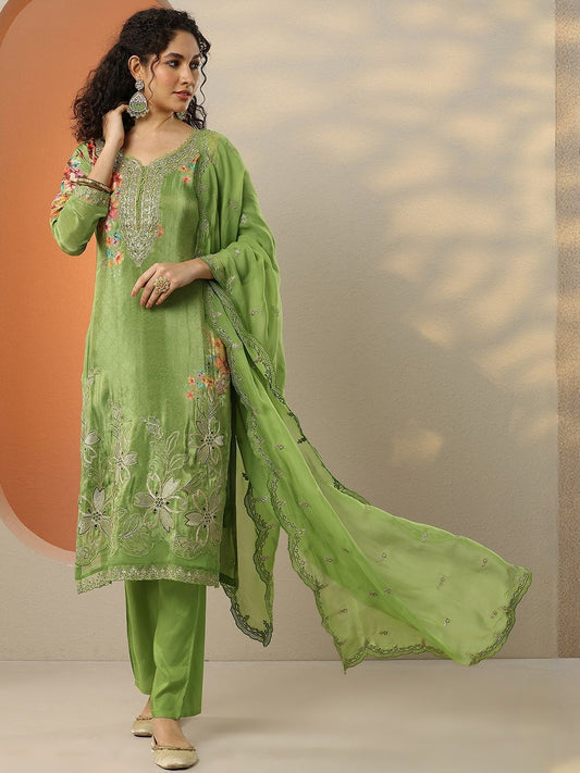 Women Embroidered Kurta with Trousers & Dupatta