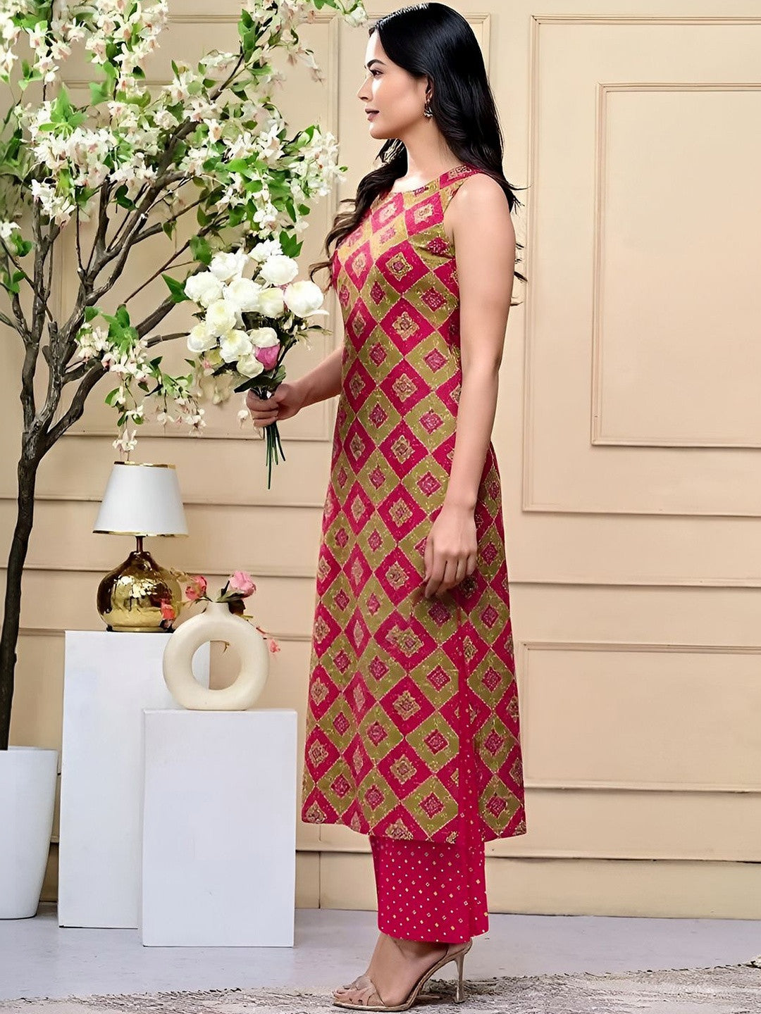 Printed Pure Cotton Round Neck Kurta & Trousers