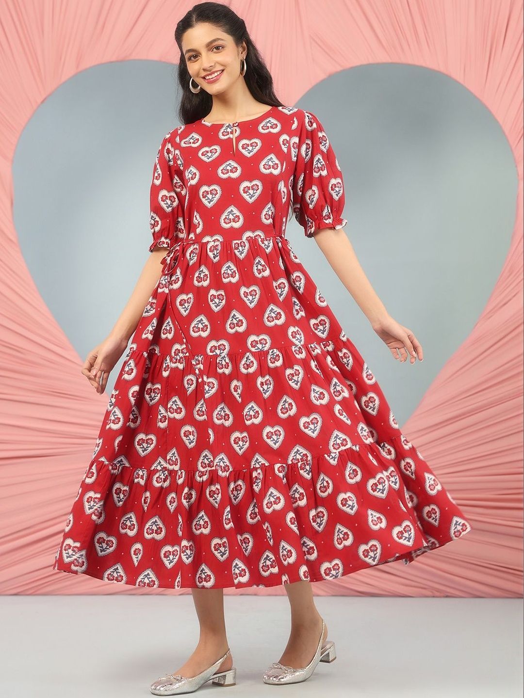 Dhiyona AY Women's Printed Cotton Fit & Flared Maxi Ethnic Dresses