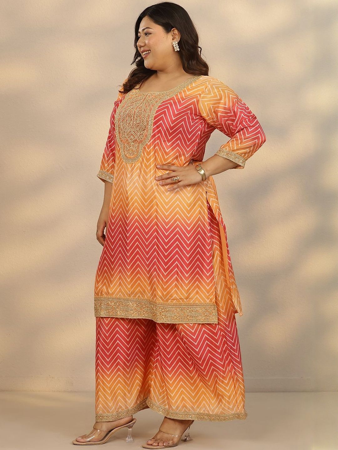 Dhiyona Women's Plus Size Printed Regular Kurta with Palazzos & With Dupatta