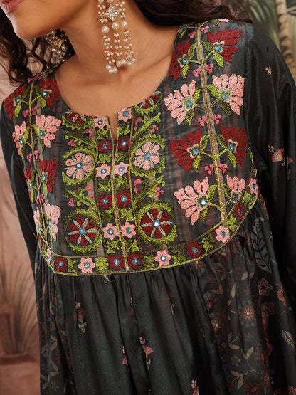 Ethnic Motifs Printed Thread Work Empire A-Line Kurta with Palazzos