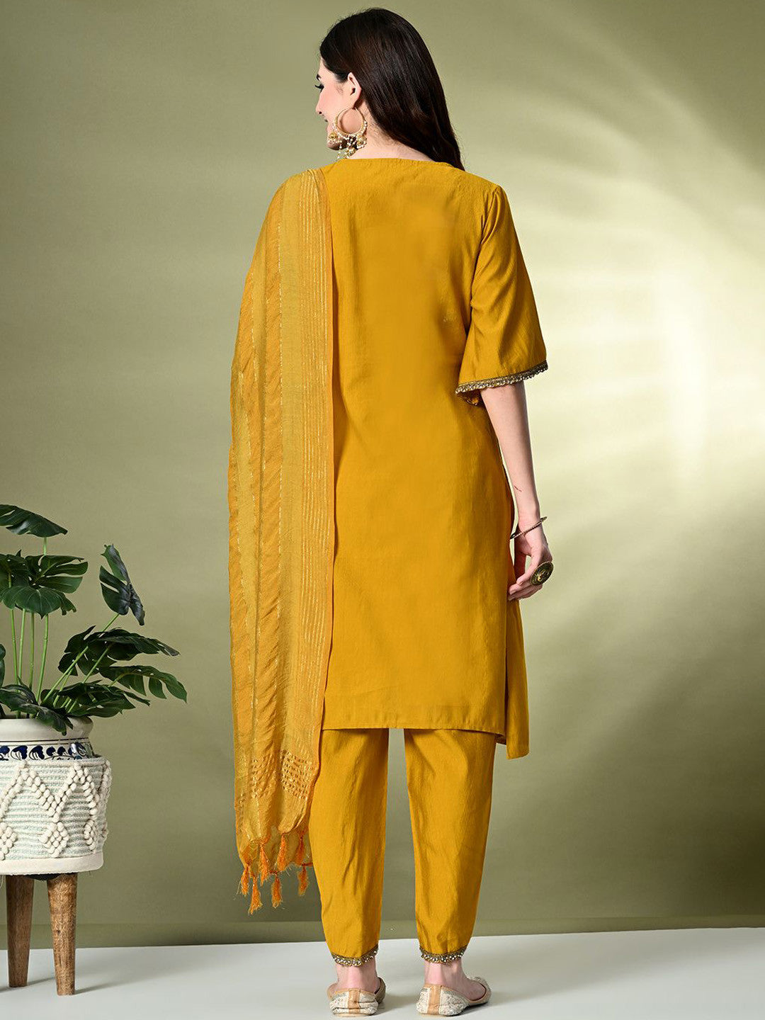 Regular Thread Work Kurta with Dhoti Pants & Dupatta