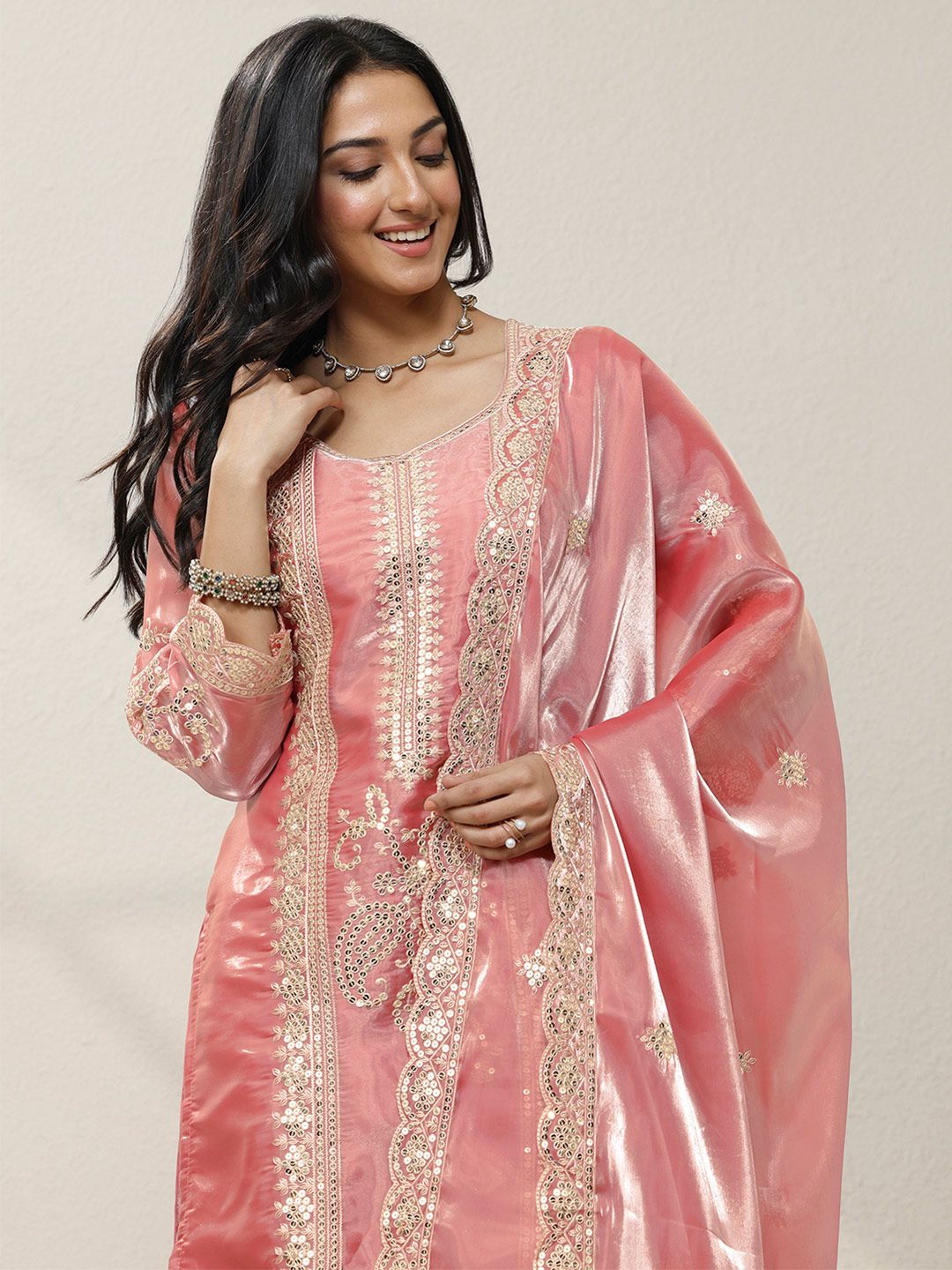 Dhiyona LL Women Ethnic Motifs Embroidered Regular Sequinned Kurta with Palazzos & With Dupatta