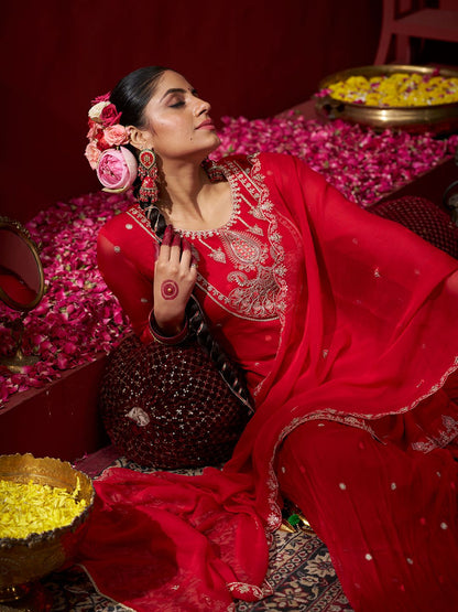 Dhiyona CH Women Ethnic Motifs Embroidered Kurta with Palazzos & Dupatta