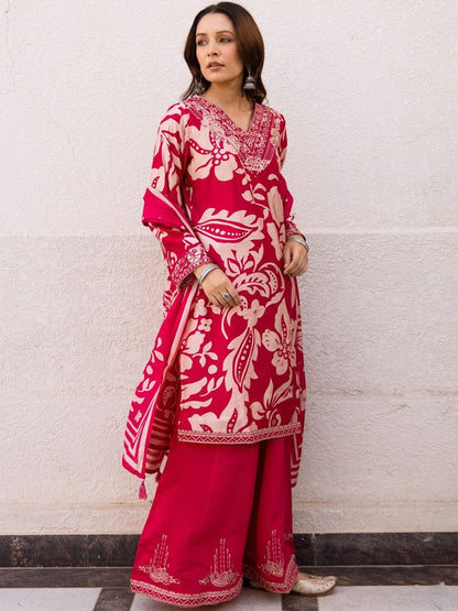 Dhiyona KL Floral Printed V-Neck Kurta with Palazzos & Dupatta