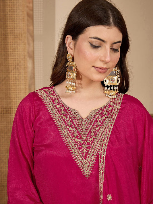 Dhiyona SN Embroidered Kurta & Palazzos with Dupatta Set