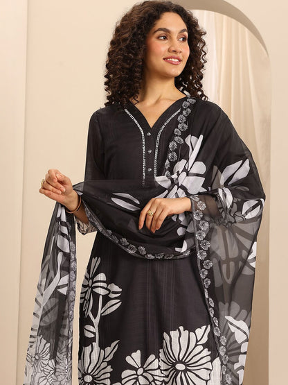 Women Floral Printed Regular Thread Work Kurta with Trousers & With Dupatta