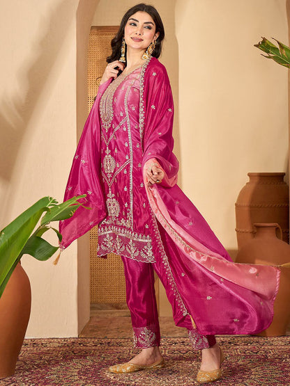 Women Floral Embroidered Kurta with Pyjamas & Dupatta