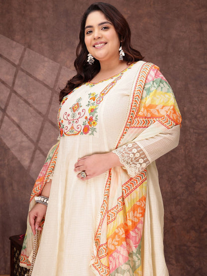 Dhiyona IN Women Floral Embroidered Thread Work Anarkali Kurta with Trousers & Dupatta