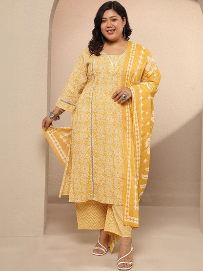 Dhiyona Women's Plus Size Ethnic Motifs Printed Kurta with Trousers & With Dupatta