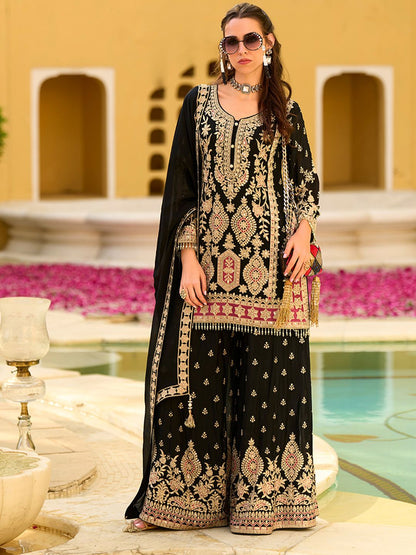 Dhiyona HOP Women Embroidered Straight Kurta & Sharara With Dupatta