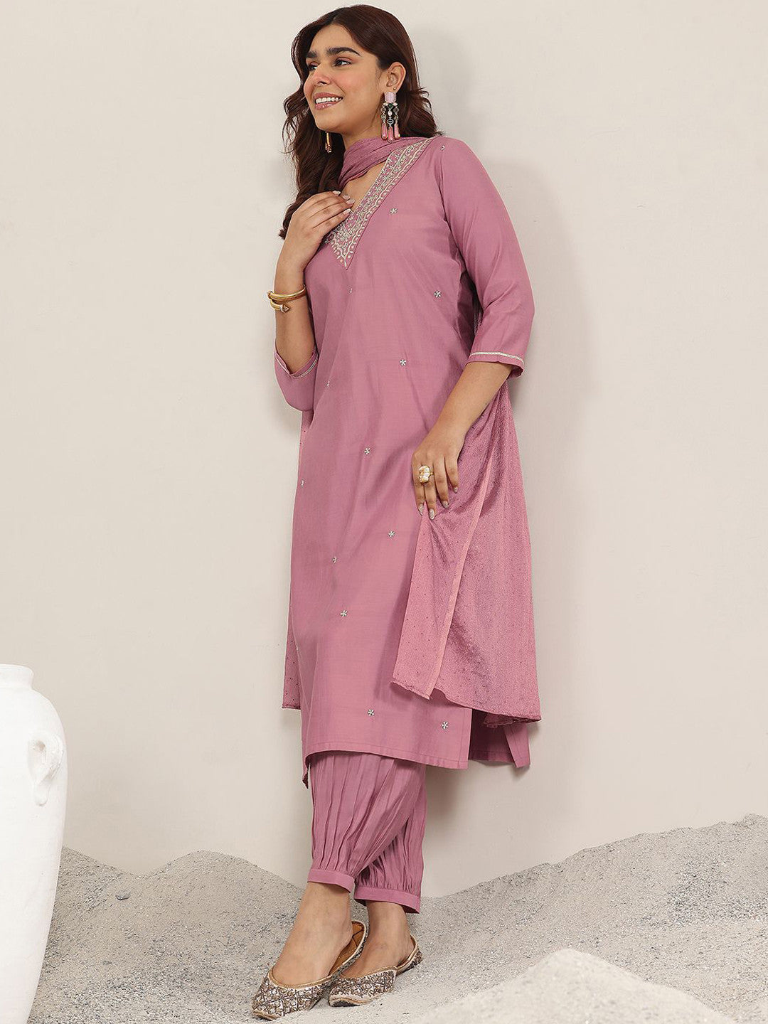Women Ethnic Motifs Embroidered Regular Gotta Patti Kurta with Salwar & With Dupatta