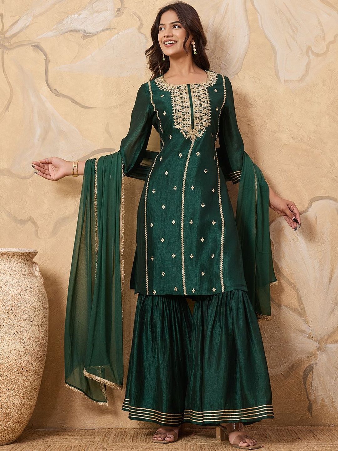 Dhiyona HOP Embroidered Kurta & Sharara with Dupatta