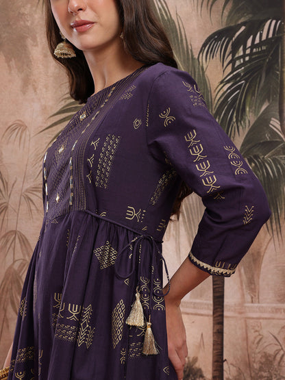 Gotta Patti Tribal Printed Yoke Kurta with Trousers with Tie Up Detail