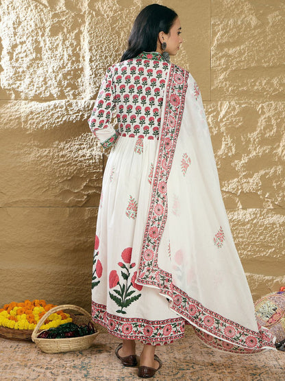 Dhiyona IE Women Ethnic Motifs Printed Pure Cotton Kurta with Trousers & With Dupatta