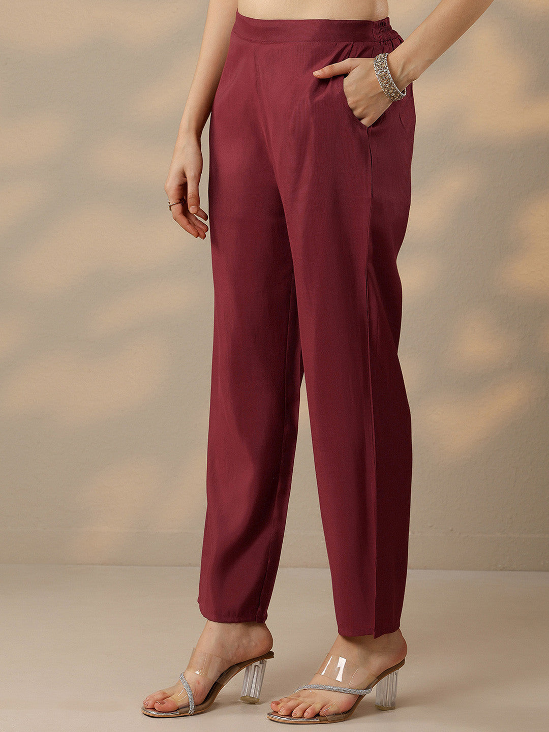 Ethnic Motifs Mirror Work Notch Neck Straight Kurta with Trousers & Dupatta