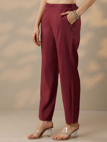 Ethnic Motifs Mirror Work Notch Neck Straight Kurta with Trousers & Dupatta