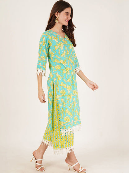 Women Floral Printed Regular Pure Cotton Kurta with Palazzos