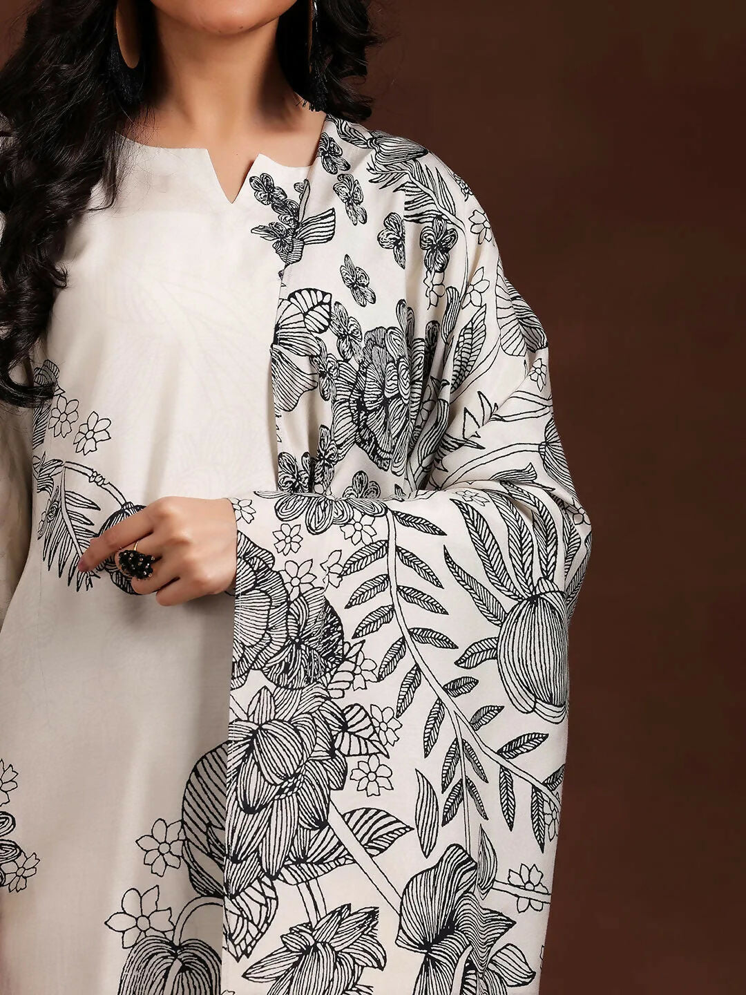 Women's LB Monochrome Printed Silk Blend Straight Suit With Dupatta