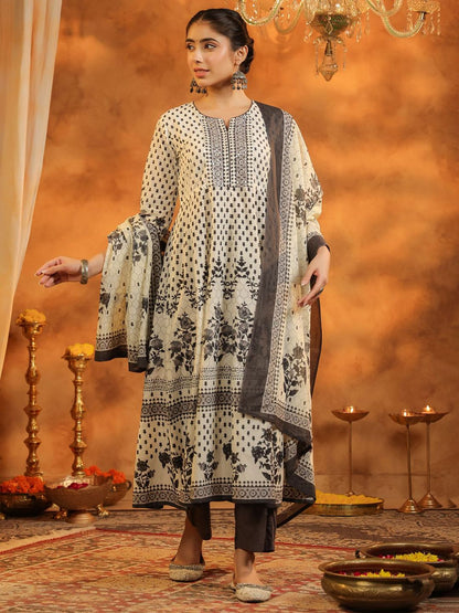 Dhiyona RR Women's Floral Printed Pure Cotton Kurta With Trousers & Dupatta