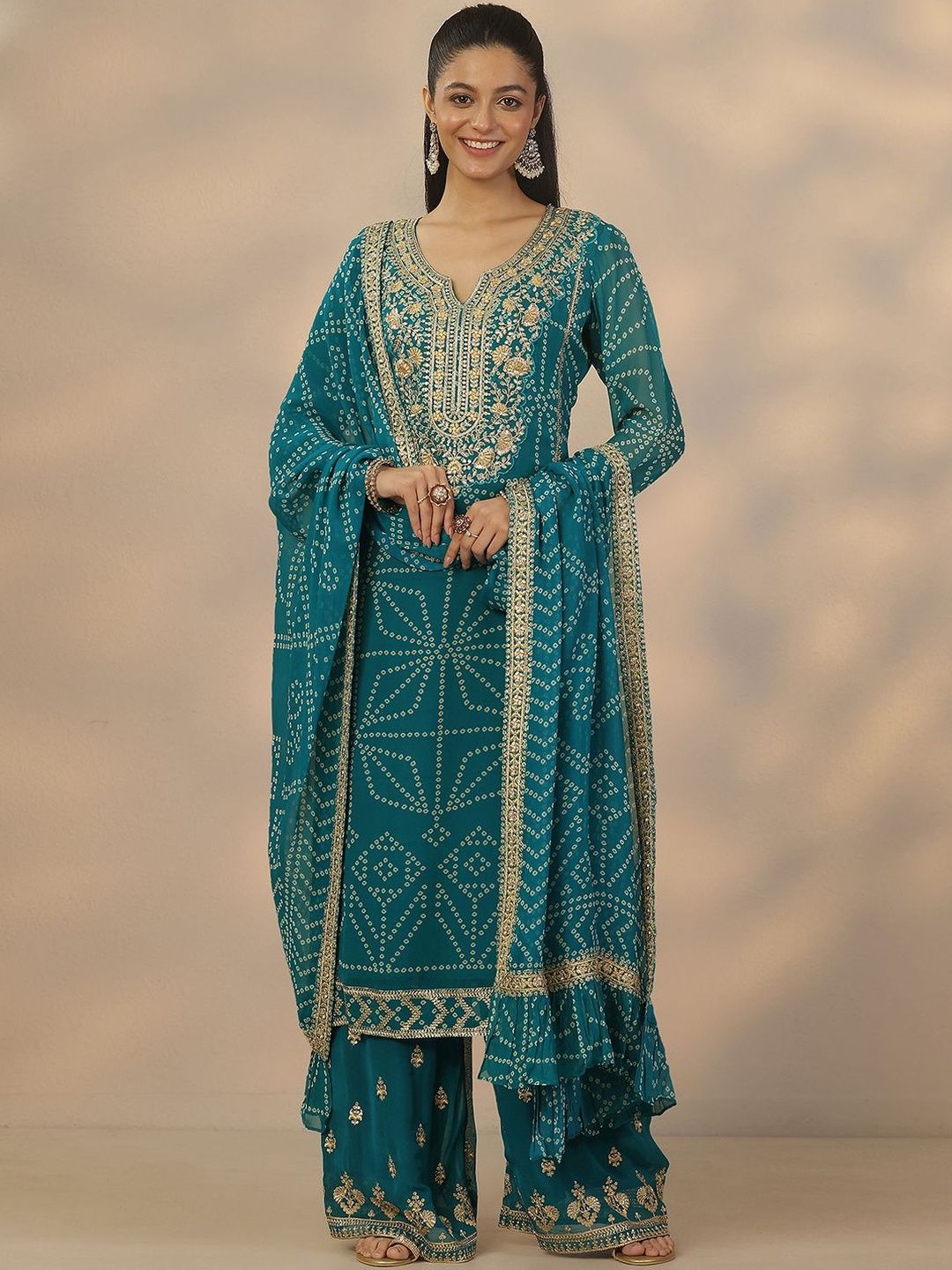 Dhiyona LL Women Ethnic Motifs Embroidered Regular Kurta with Palazzos & With Dupatta