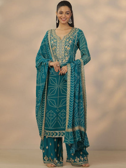 Dhiyona LL Women Ethnic Motifs Embroidered Regular Kurta with Palazzos & With Dupatta