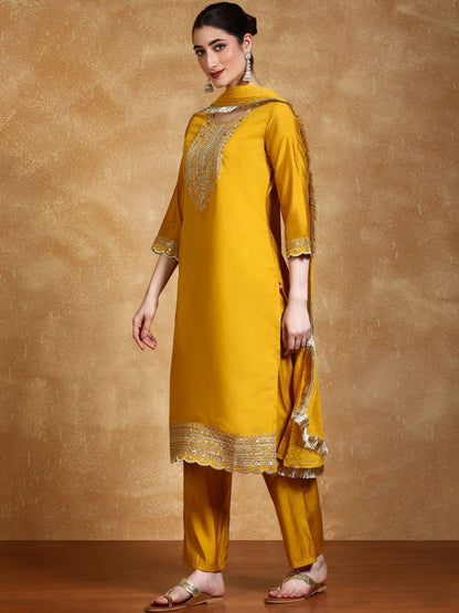 Dhiyona VA Women Ethnic Motifs Embroidered Regular Thread Work Kurta with Palazzos & With Dupatta