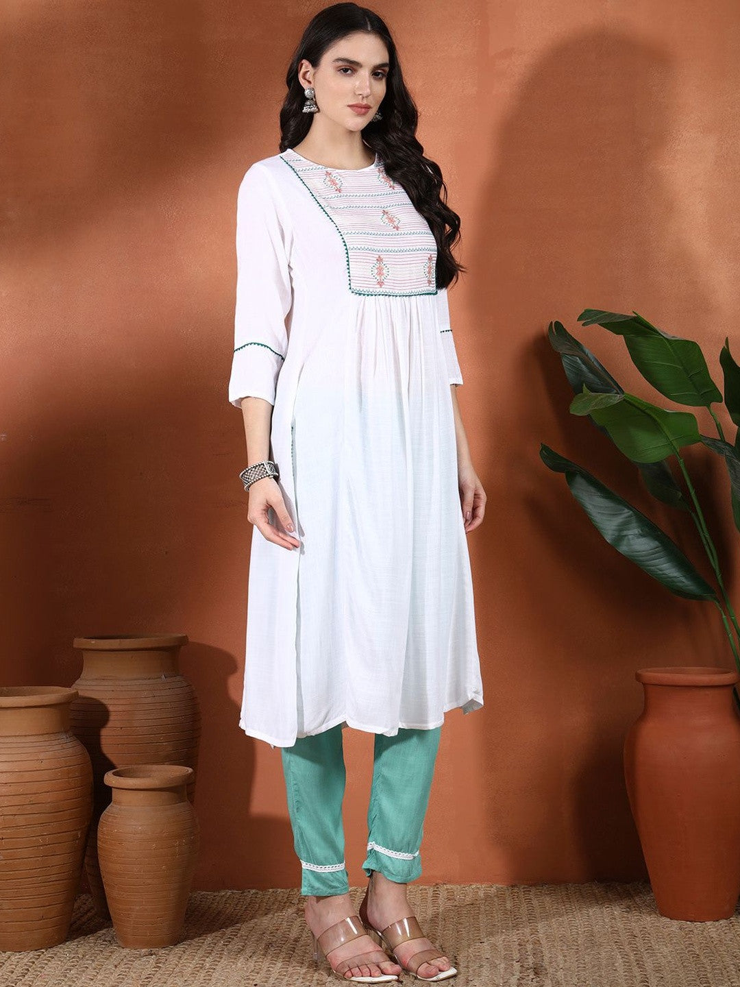 Women Ethnic Motifs Embroidered Kurta with Trousers & With Dupatta