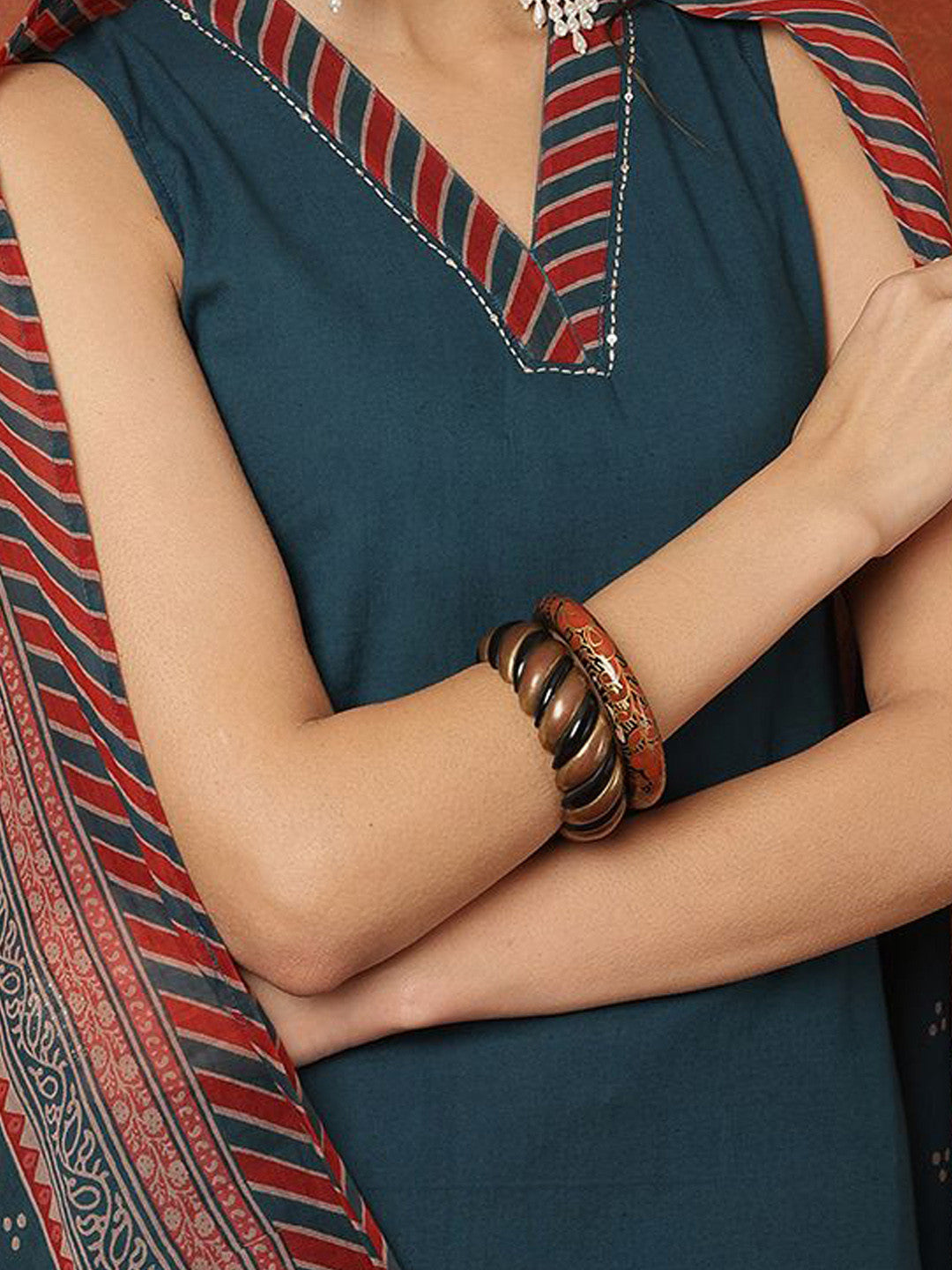 Women V-Neck A-Line Calf Length Kurta & Palazzos With Dupatta