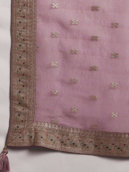 Women's LB Mauve Woven Design Silk Blend Straight Kurta With Trousers & Dupatta