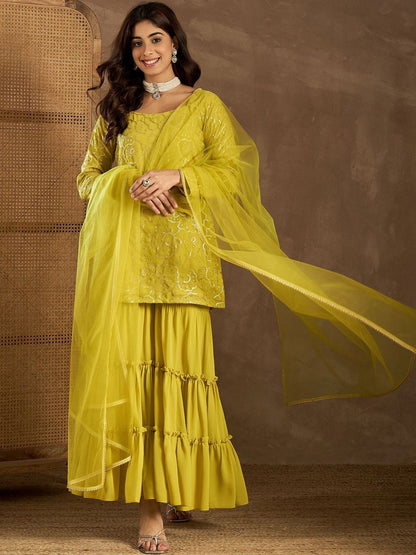 Dhiyona HOP Embroidered Kurta With Sharara & Dupatta