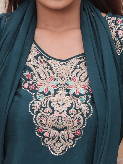 Dhiyona CH Women Ethnic Motifs Embroidered Regular Thread Work Kurta with Palazzos & With Dupatta
